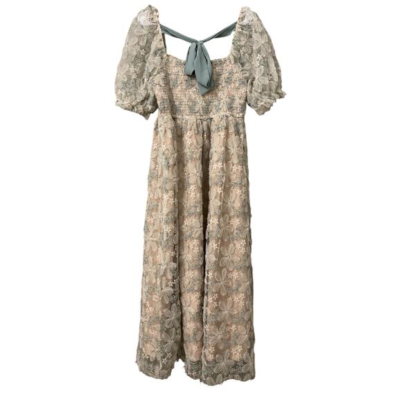 NWT In February Tulle Floral Midi Dress Large Embroidery Overlay Ethereal Fairy - Picture 5 of 13